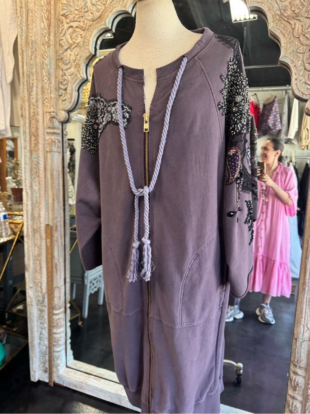 Free People Lavender Embellished Zip-Front Cardigan